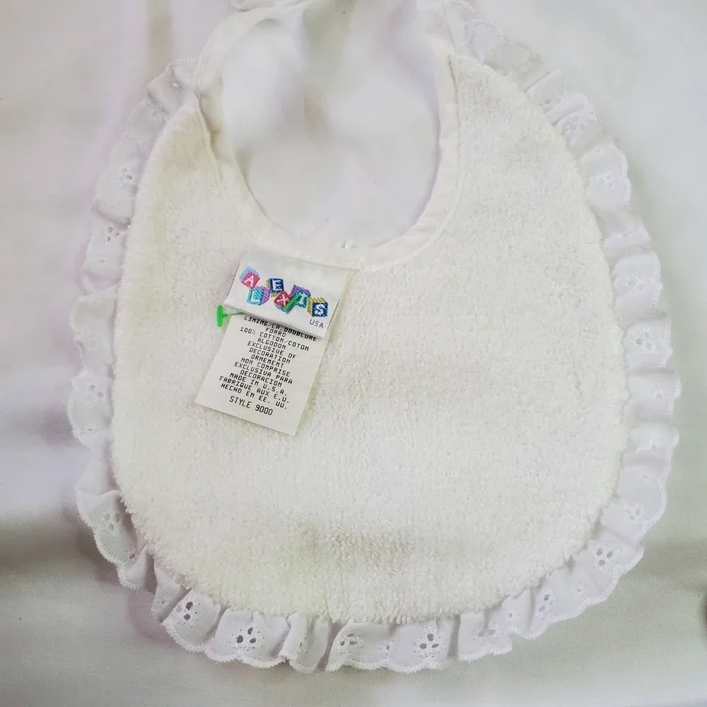 VTG Alexis White Eyelet Scalloped Baby Bib Made In Usa
